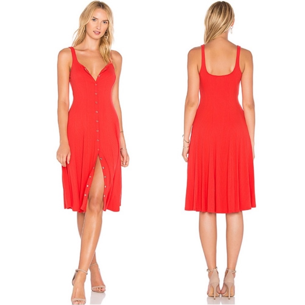 Privacy Please Andrews Red Button Front Midi Dress